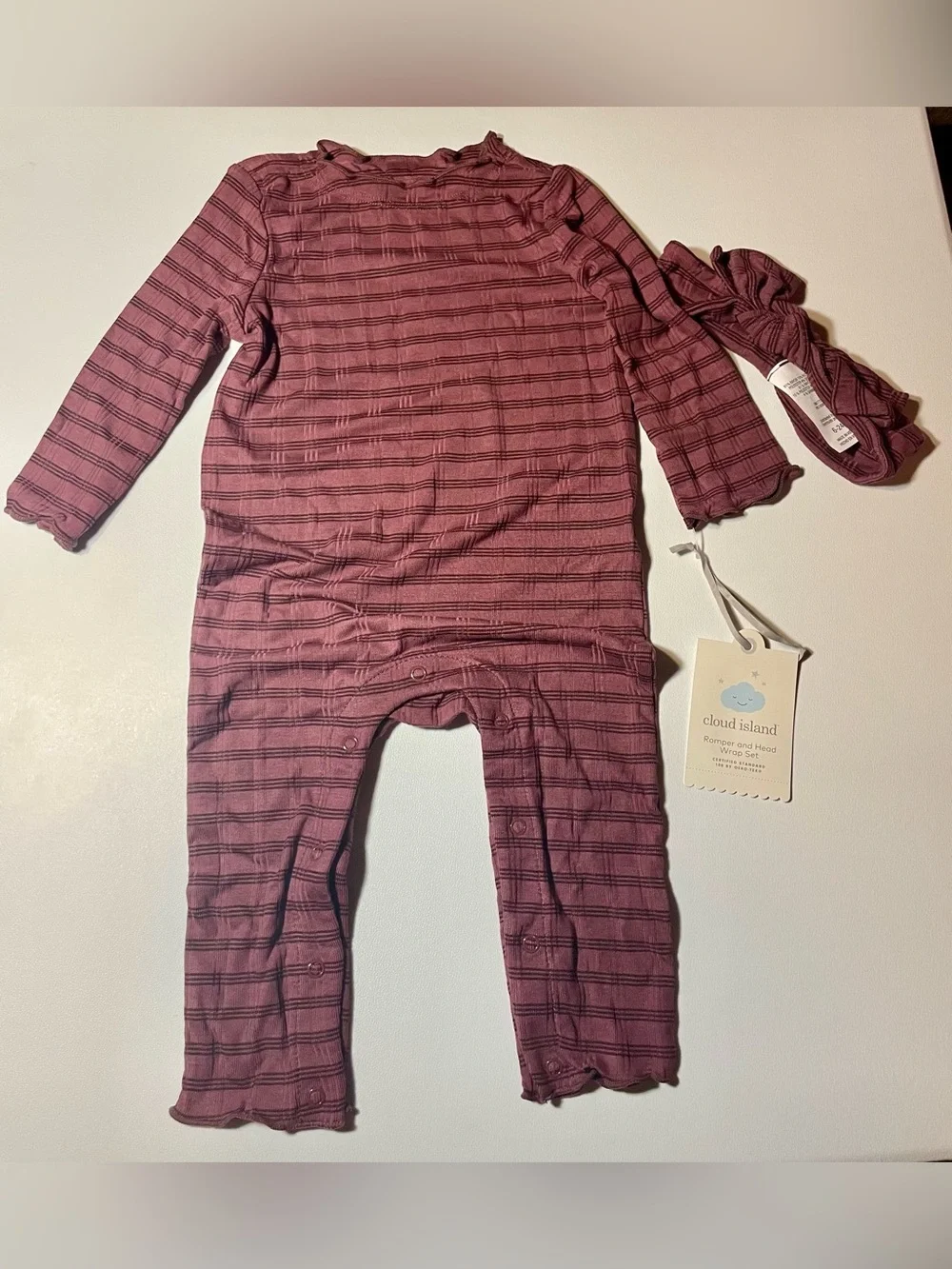 Cloud Island Mauve Striped Baby Romper with Headband Set NWT 6-9 Months Girls